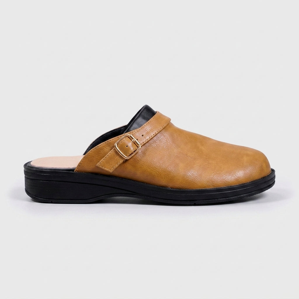 Men's Closed Toe Clogs with Buckle Strap and Slip-On Style