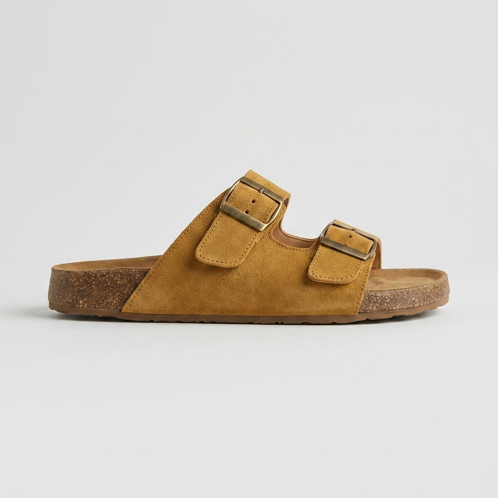 Women's Sandals Double Buckle Open-Toe Cork Footbed Flat