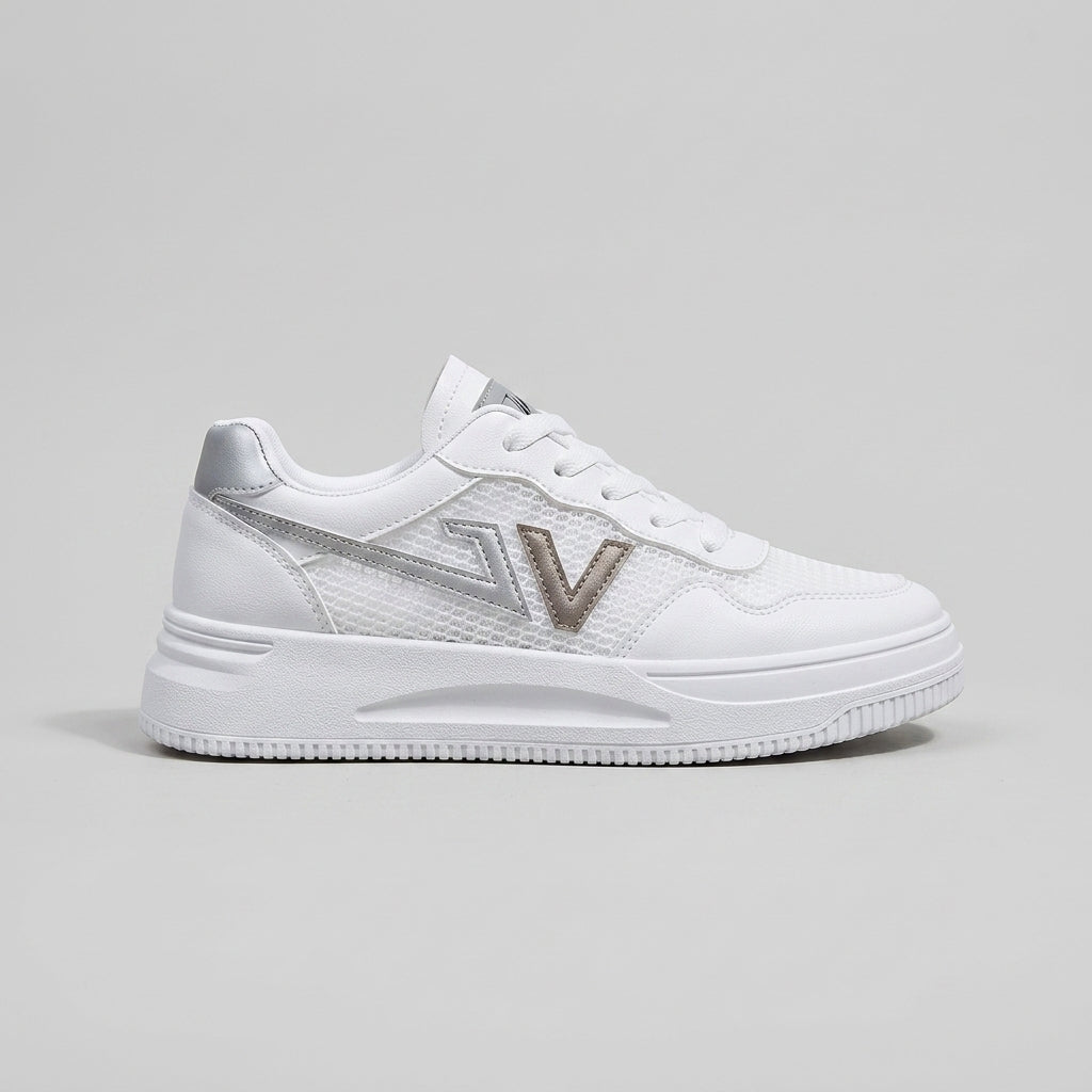 Women's Low-Top Mesh Platform Sneakers - Lace-Up - Logo Detail
