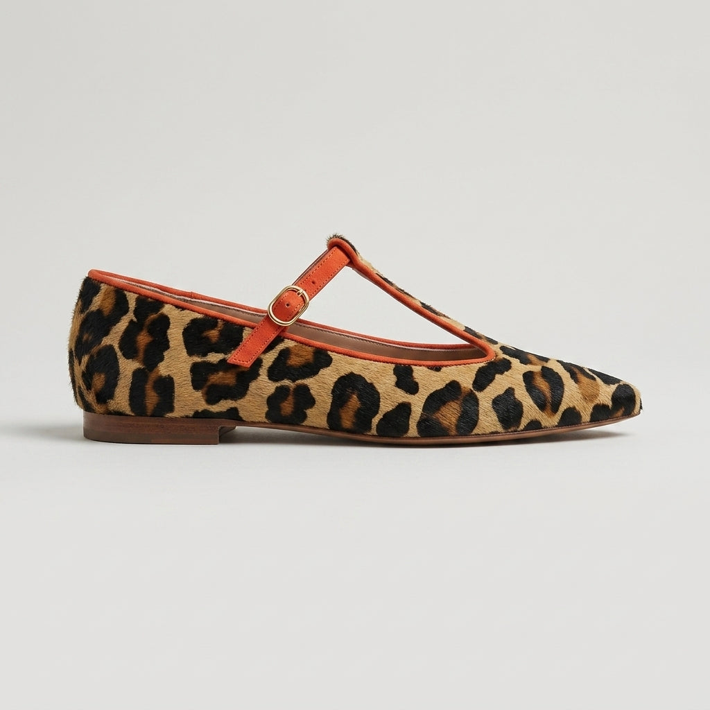 Women's Flats T-Strap Pointed Toe Leopard Print