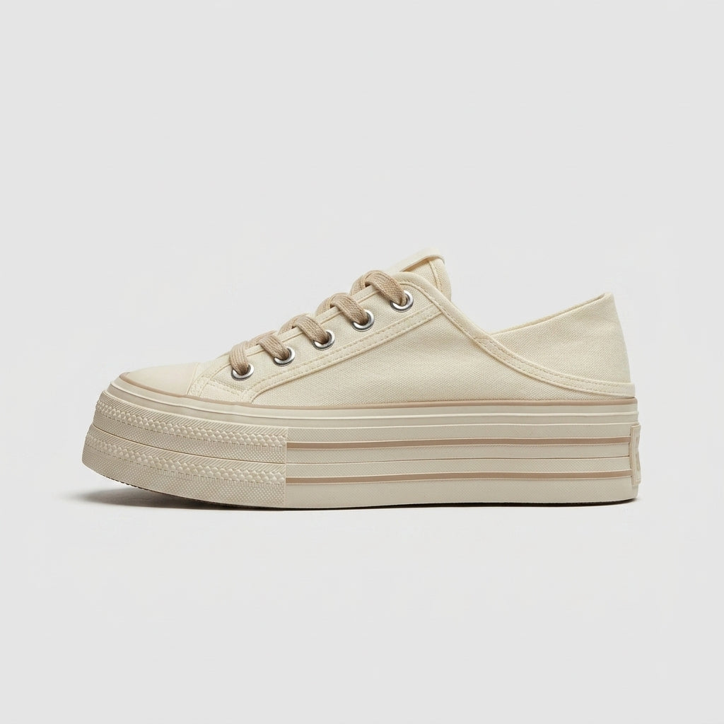 Women's Platform Sneakers Satin Ribbon Laces Layered Sole