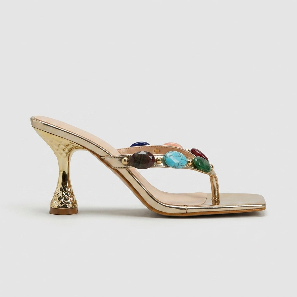 Women's Gemstone Slip-On Open Toe Stiletto Heel Thong Heels