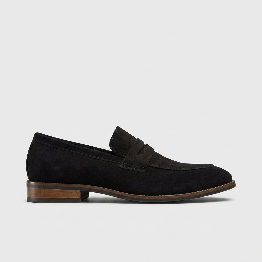 Men's Penny Loafers Suede Leather Slip-On Rounded Toe