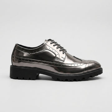 Men's Patent Wingtip Brogue Oxford Shoes with Lace-Up and Lugged Sole