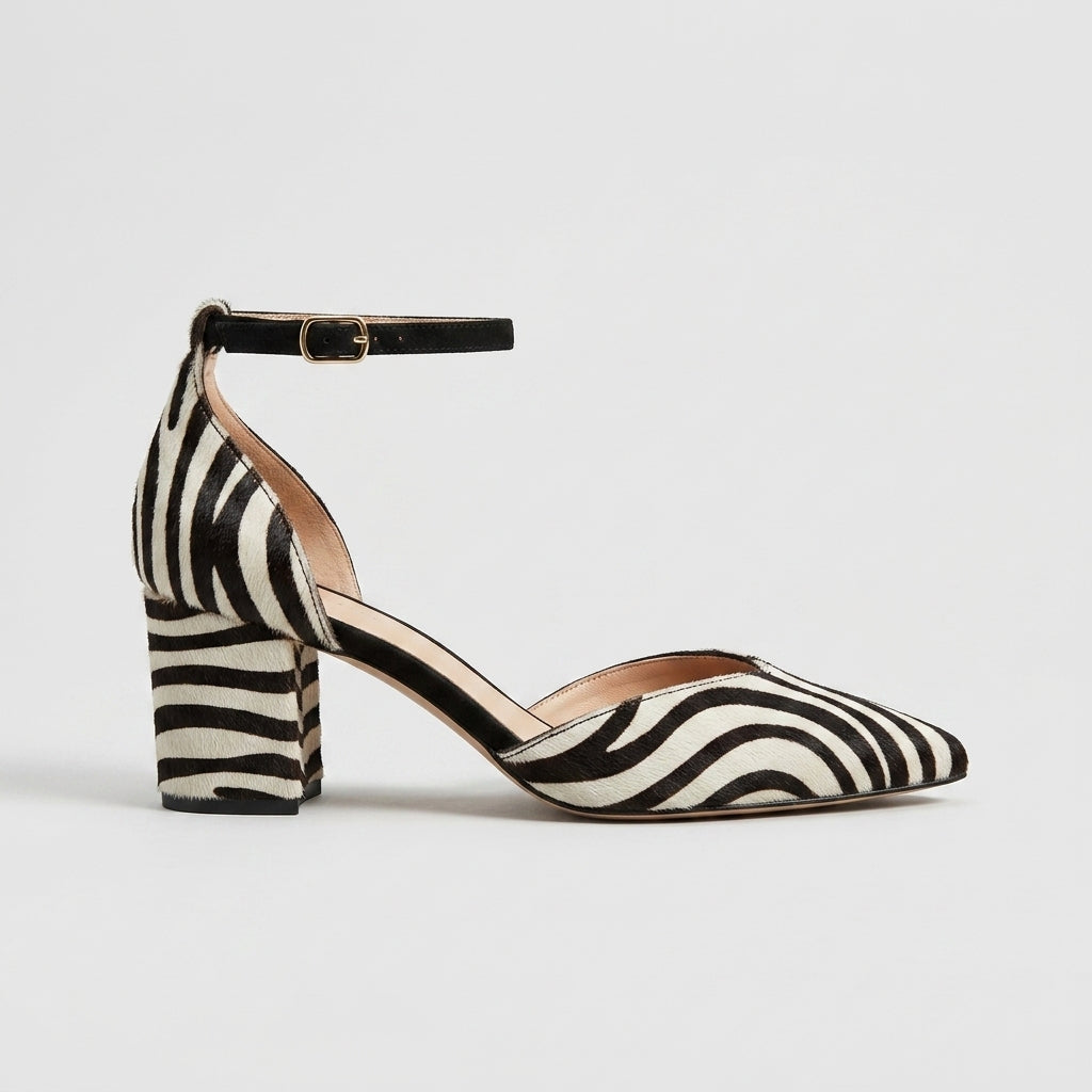 Women's Zebra Print Pointed Toe Slingback Block Heels