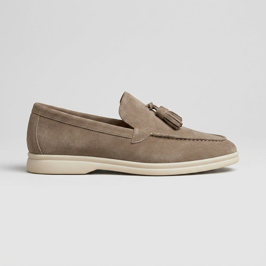 Men's Tassel Loafers Slip-On Suede Moc-Toe White Sole