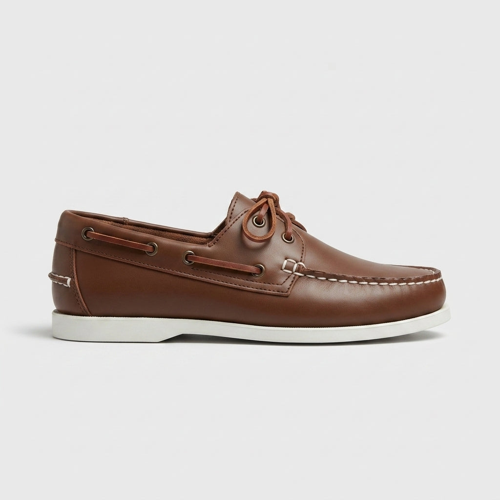 Men's Leather Boat Shoes with Lace-Up Closure and Moc Toe