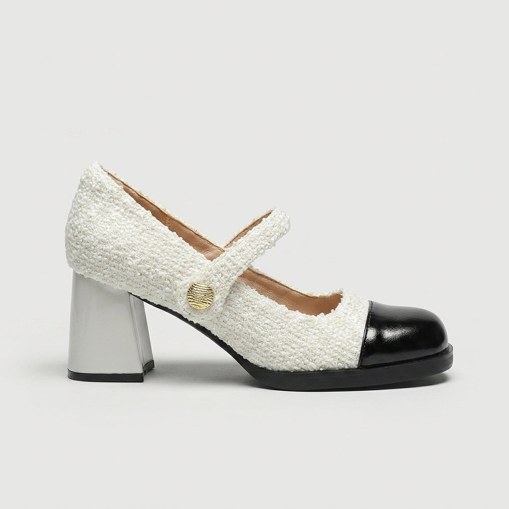 Women's Mary Jane Flats Round Toe Patent Cap Low Block Heel