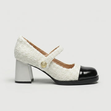 Women's Mary Jane Flats Round Toe Patent Cap Low Block Heel