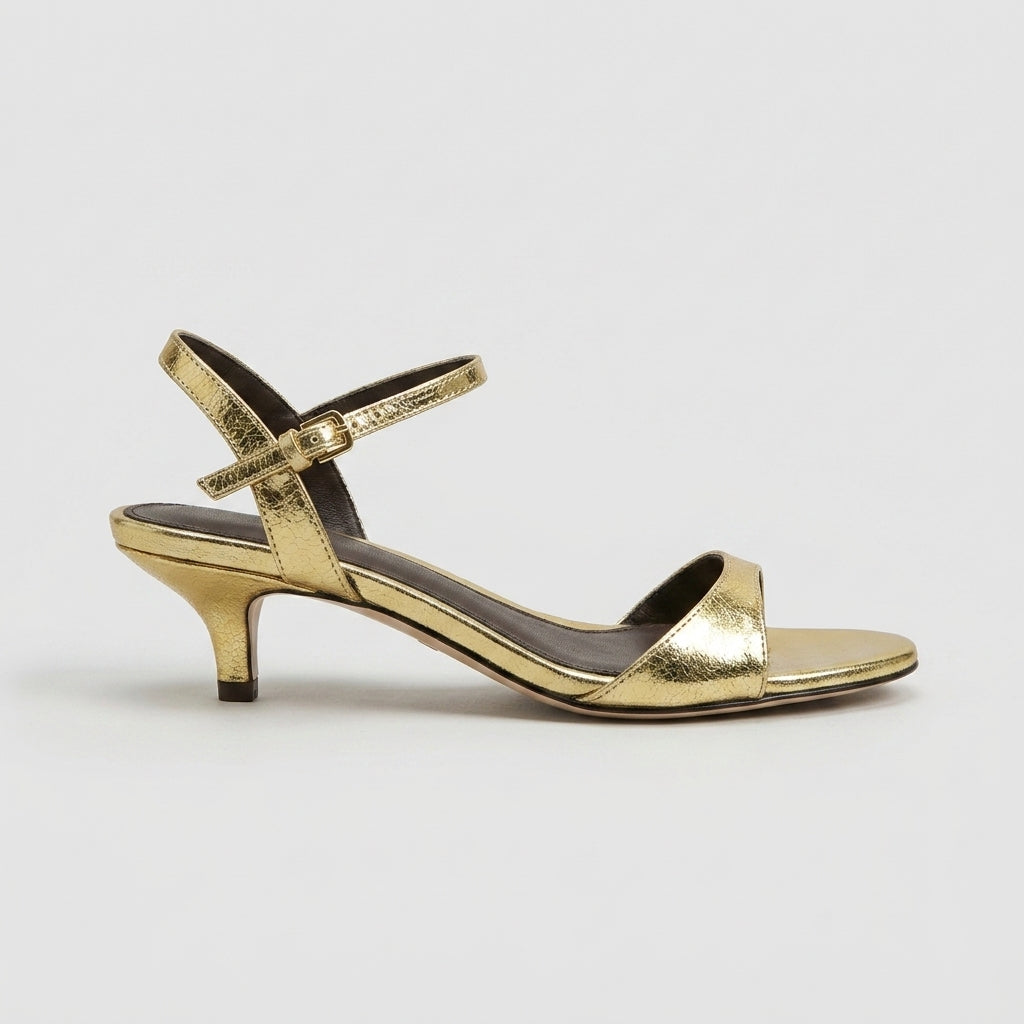 Women's Kitten Heels - Open Toe Sandals - Single Band - Ankle Strap Buckle