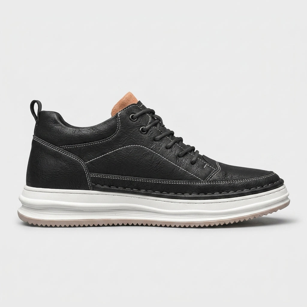 Men's High Tops Mid-Top Lace-Up Platform Sole Leather Sneakers - 6cm