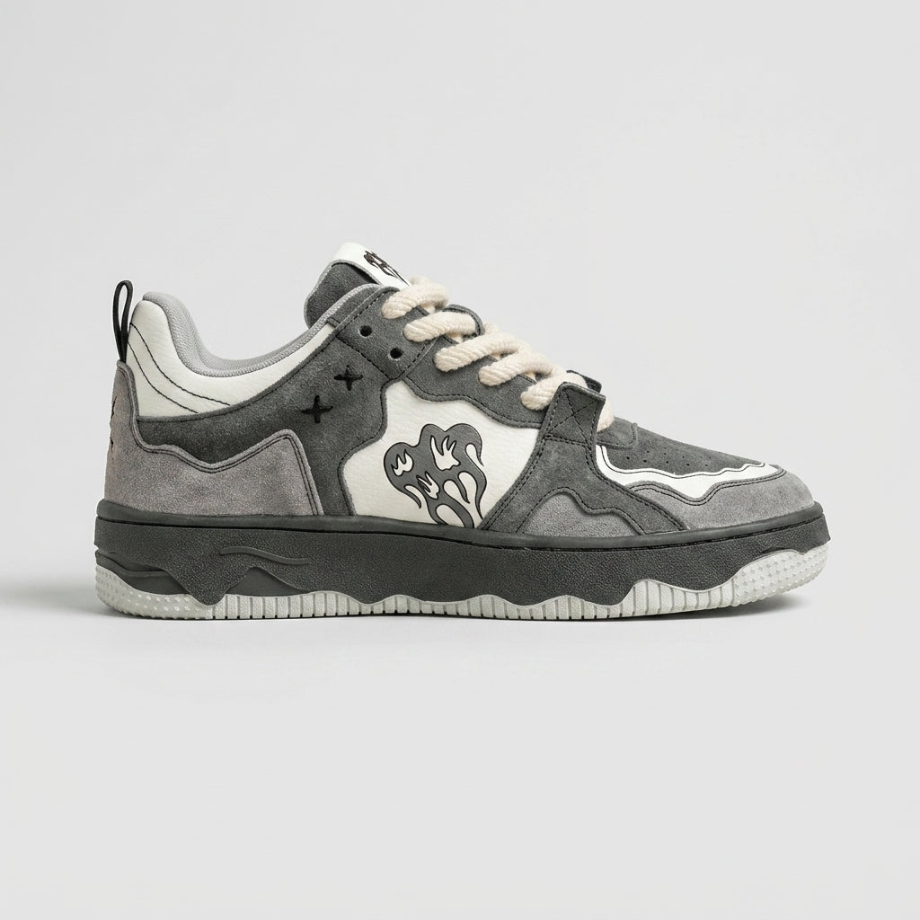 Women’s Low-Top Skate Sneakers with Rounded Toe - Lace-Up Closure