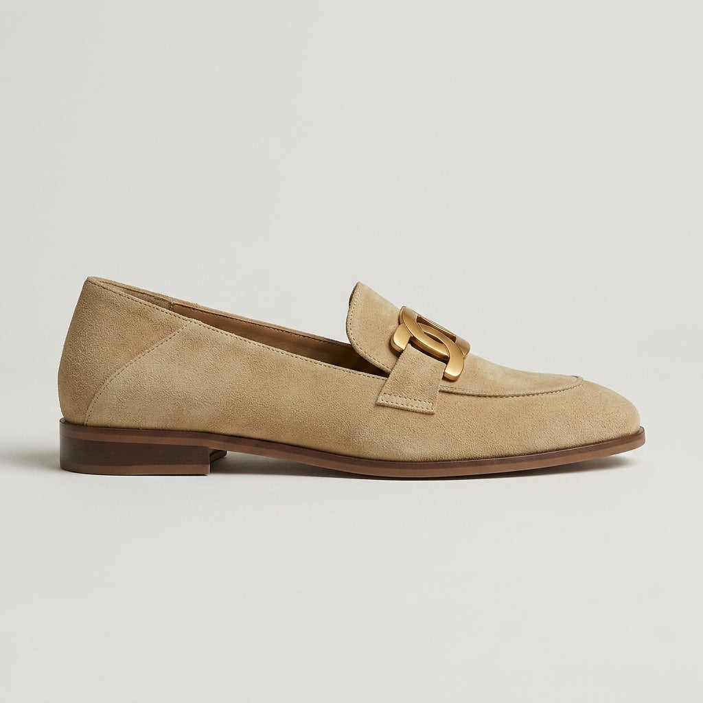 Women's Loafers Chain Detail Slip-On Flat Low Heel Suede