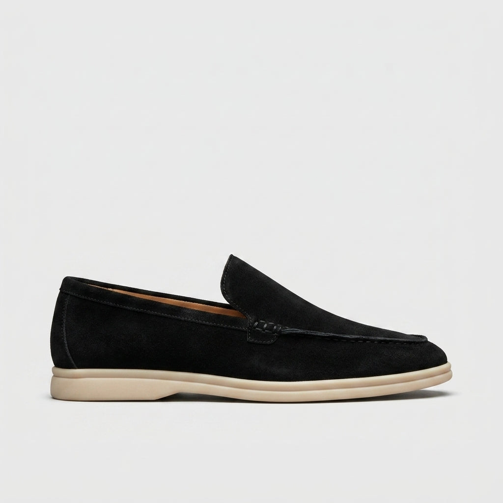 Men's Suede Slip-On Loafers with Apron Toe and Contrast Sole