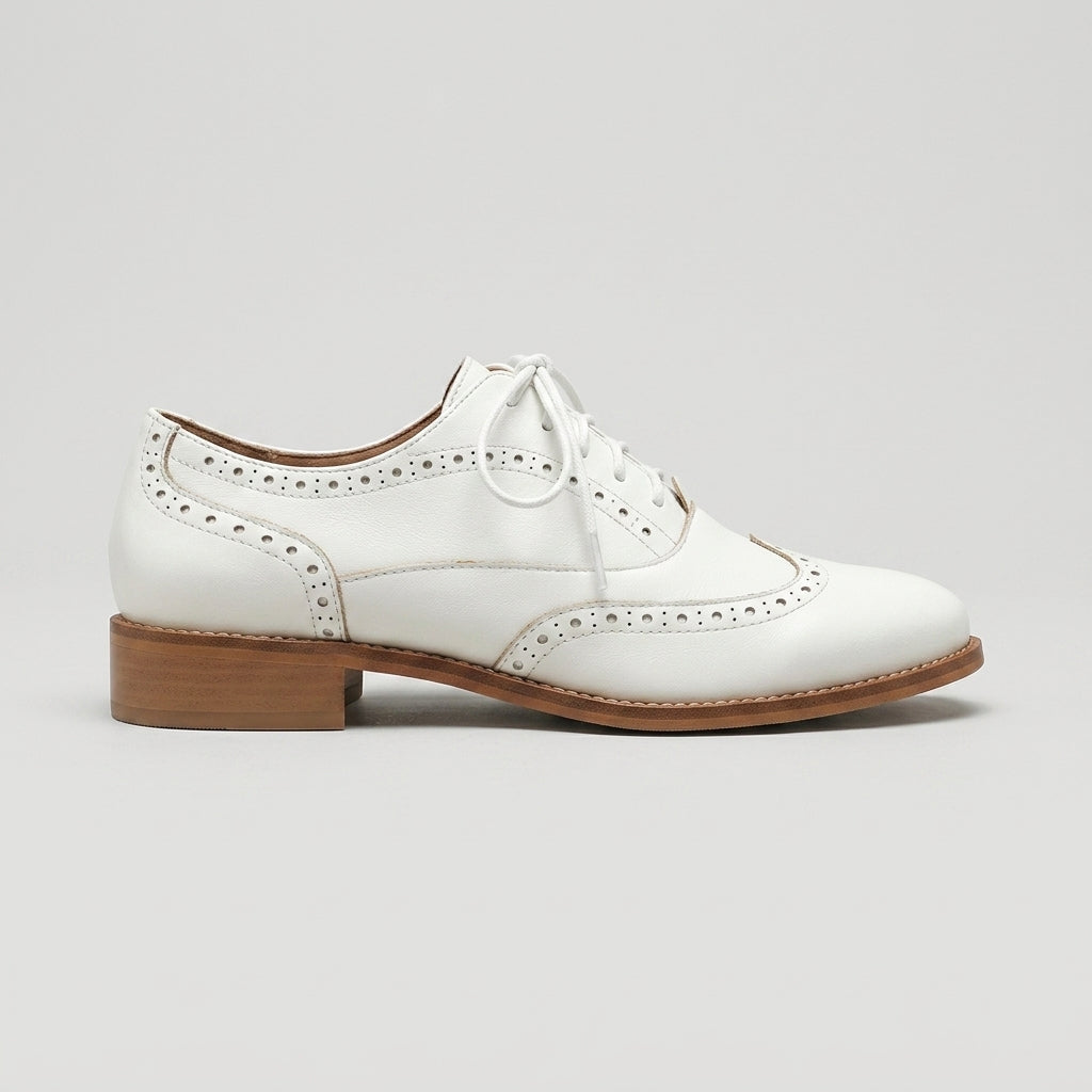 Women's Wingtip Brogue Oxford Shoes with Lace-Up and Low Block Heel