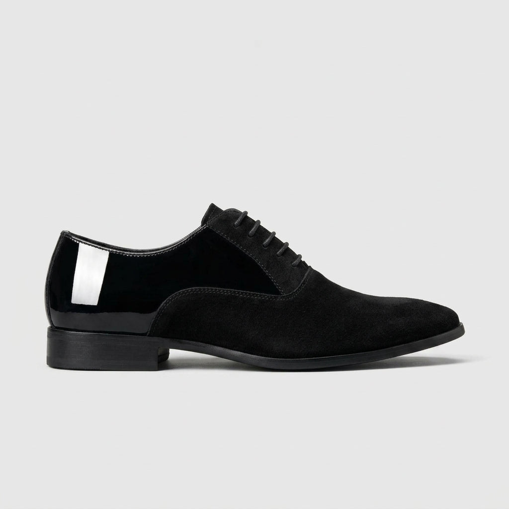Men’s Leather Lace-Up Oxford Shoes with Almond Toe - Contrast Upper