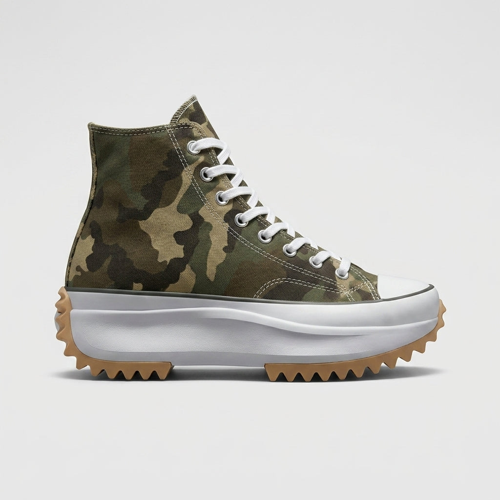 Women's Platform High Top Sneakers – Lace-Up Canvas - Serrated Sole