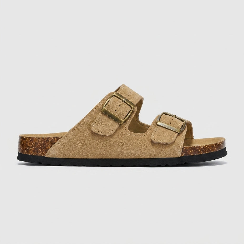 Men's Sandals Double Buckle Cork Footbed Slide Open Toe