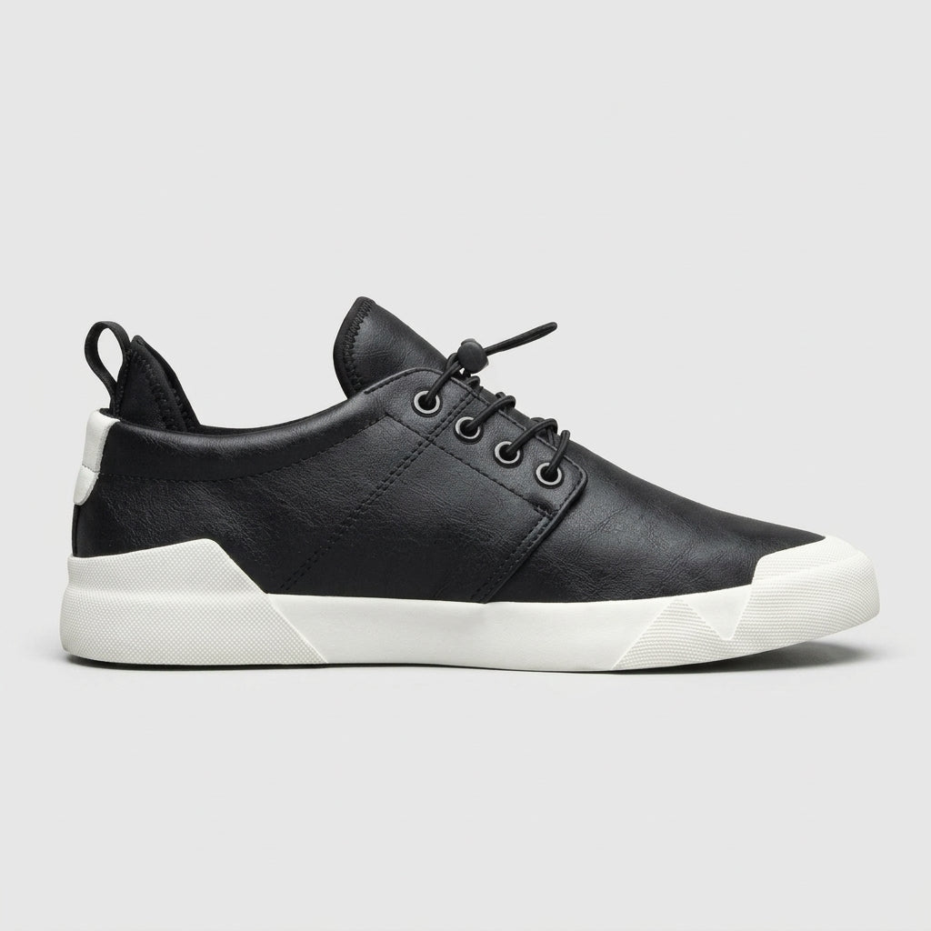 Men's Lace-Up Leather Casual Sneakers - Low Top - Round Toe - Flat Sole