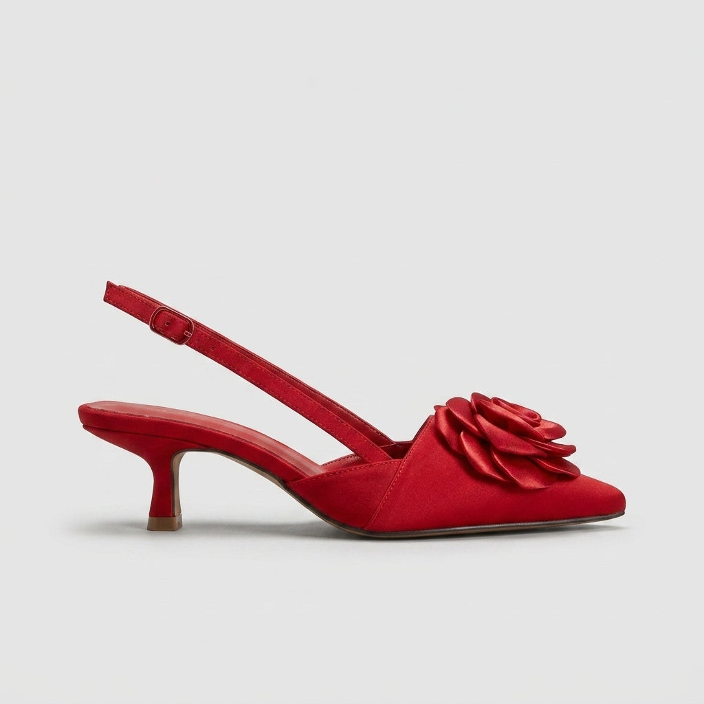 Women's Pointed Cap Toe Stiletto Heel Pumps with 3D Rose Detail