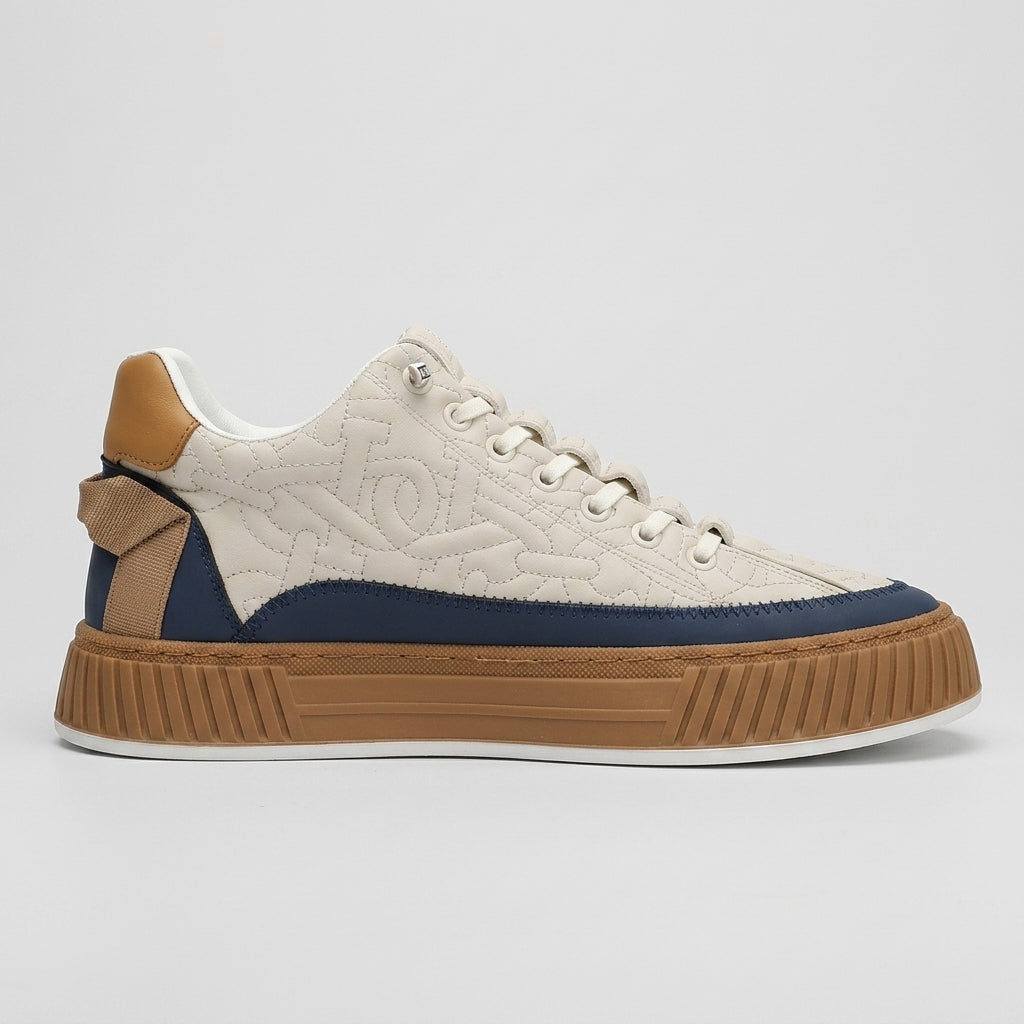 Men's Low-Top Quilted Sneakers - Chunky Platform - Lace-Up