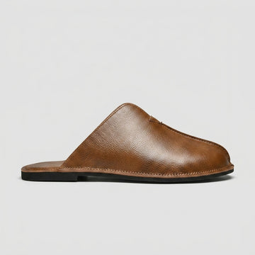 Men's Leather Slippers Closed-Toe Buckle Strap Flat Sole