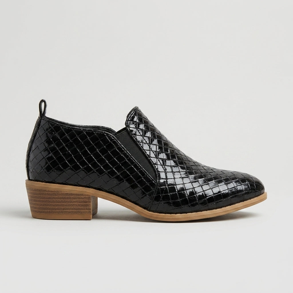 Women's Ankle Boots Woven Textured Slip-On Block Heel