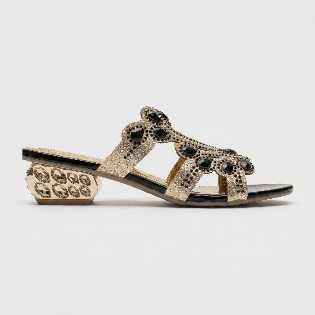 Women's Sandals Slide Embellished Open-Toe Low Block Heel