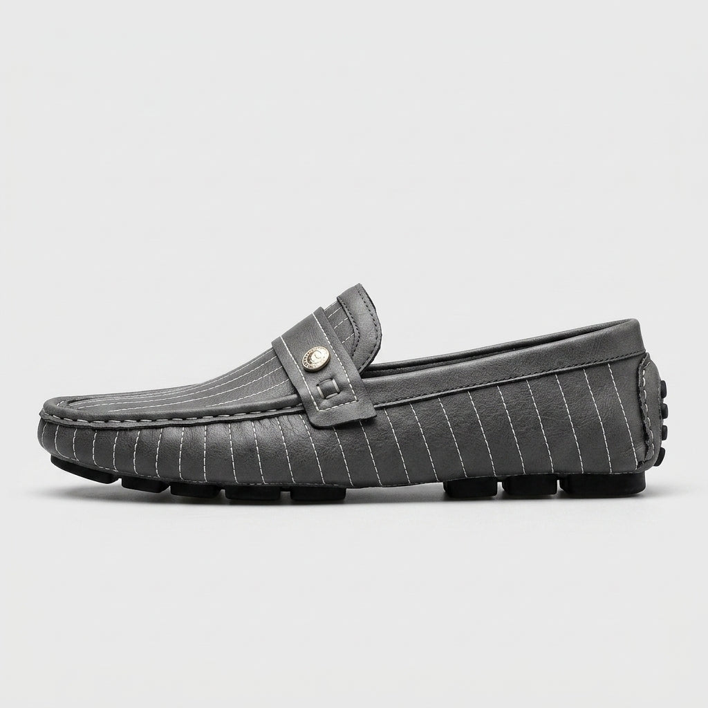 Men's Leather Penny Loafers Slip-On Moccasins - Pinstripe Pattern