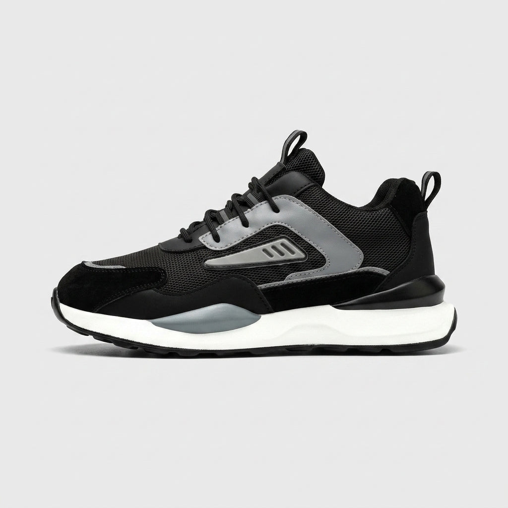 Men's Lace-Up Mesh Sneakers with Contrast Panels and Chunky Sole