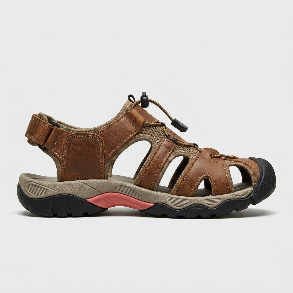 Men's Sandals Leather Strappy Hook-and-Loop Closure Rubber Sole