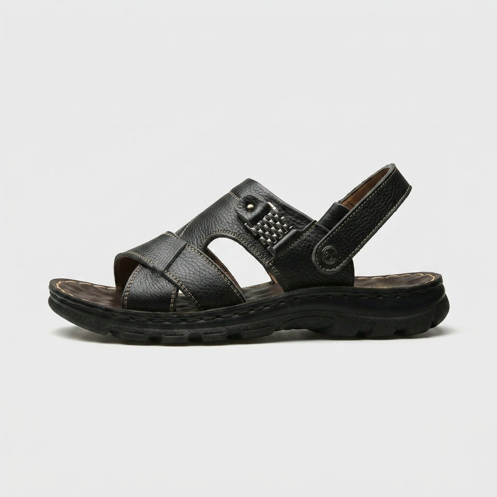Men’s Open-Toe Strap Sandals with Adjustable Ankle Strap - Textured Sole