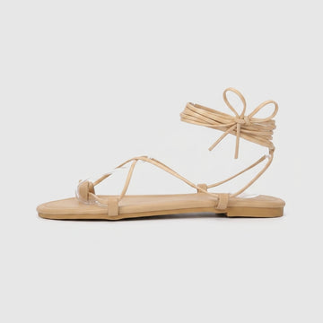 Women's Lace-Up Toe Ring Sandals - Flat - Strappy Ankle Tie - Open Toe