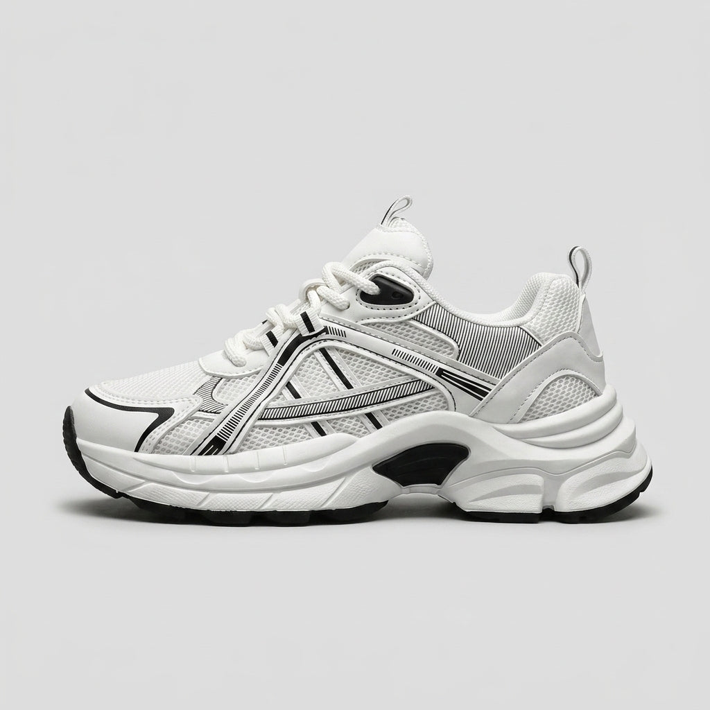 Women's Chunky Sneakers – Lace-Up Low Top with Mesh Upper - Platform Sole