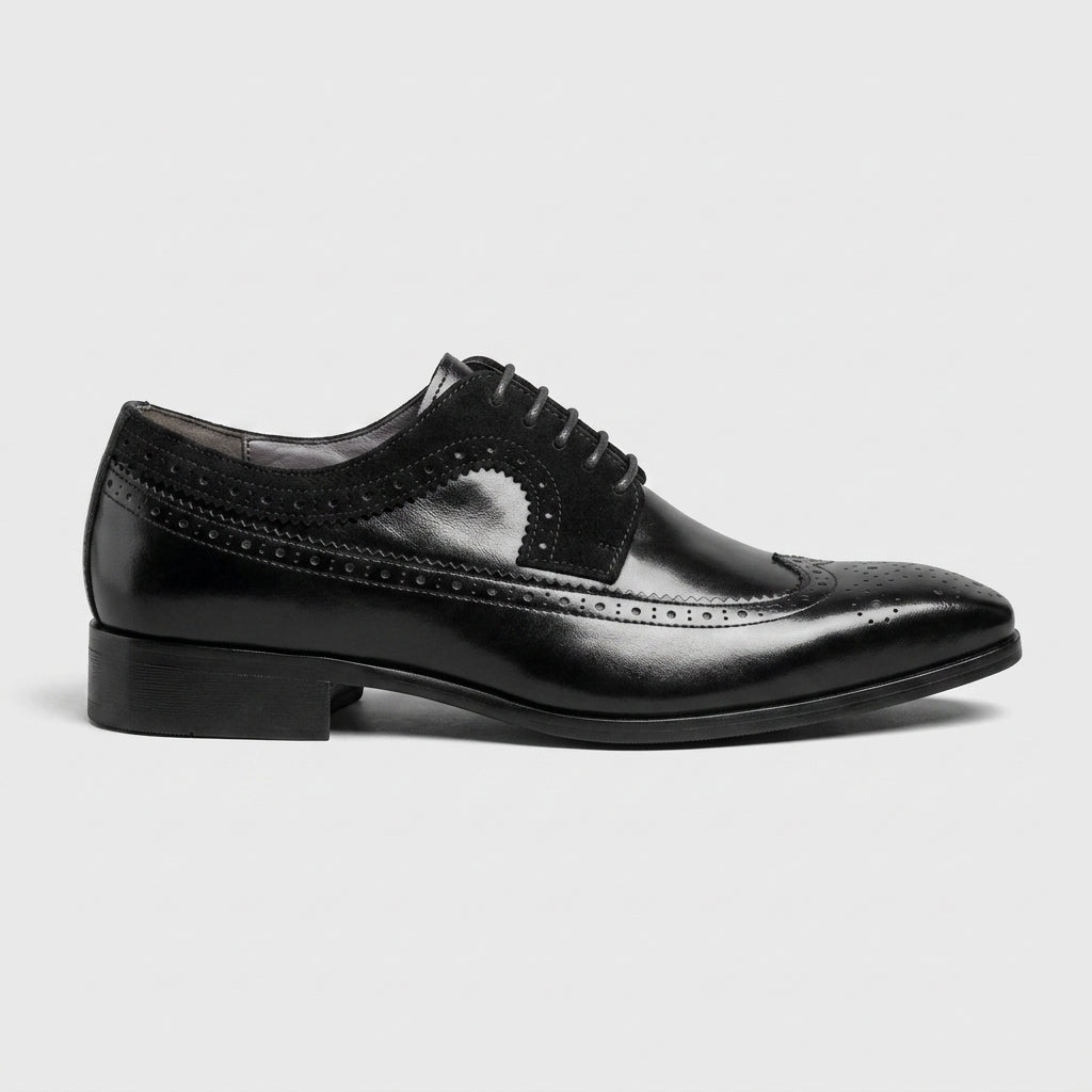 Men’s Wingtip Brogue Oxford Shoes with Lace-Up Closure - Rounded Toe