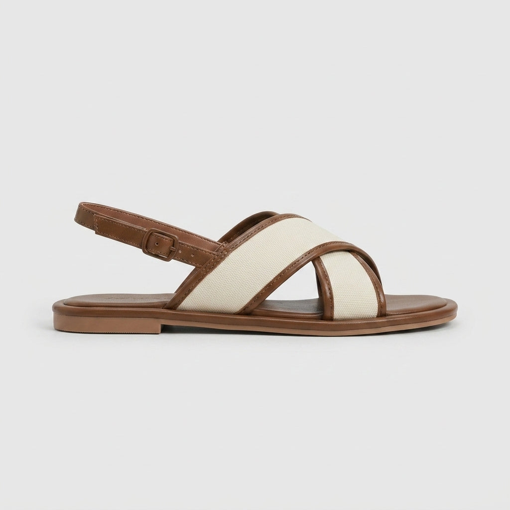 Women's Sandals Canvas Crossover Strap Buckle Ankle Closure Flat