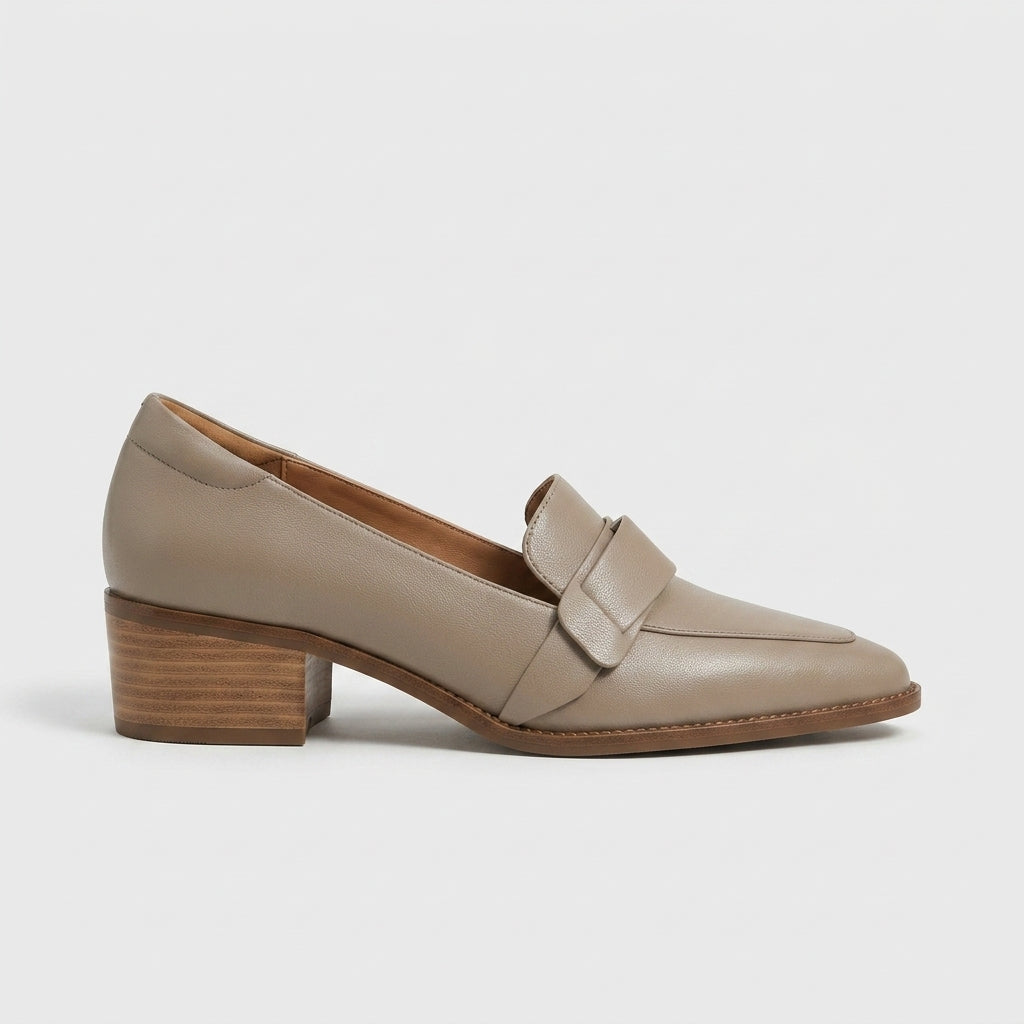 Women's Pointed Toe Sheepskin Loafers with Chunky Heel