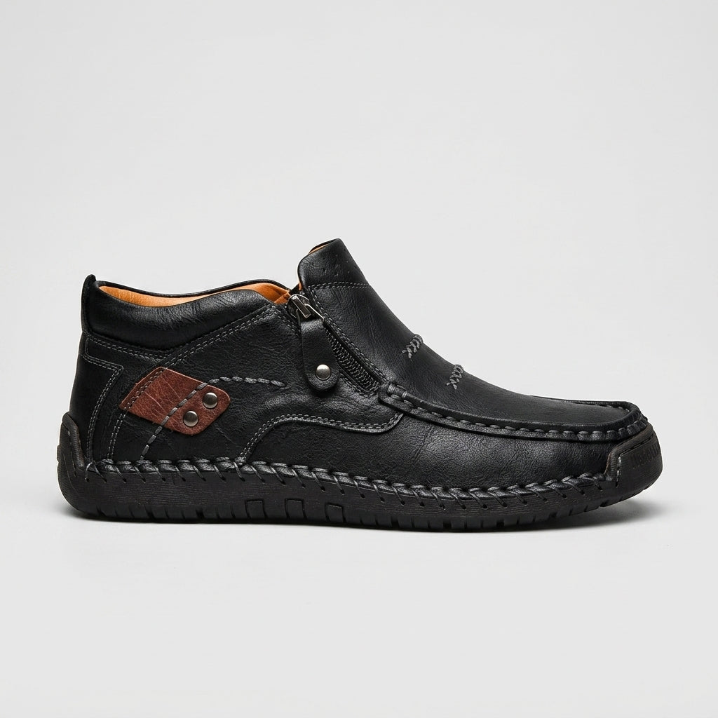 Men's Zip-Up Mocktoe Ankle Boots with Hand-Stitched Moc Toe