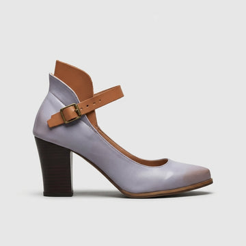 Women’s Block Heel Pumps with Ankle Strap and Pointed Toe