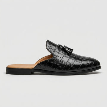Men’s Croc-Embossed Leather Slip-On Mule Loafers - Tassel Detail