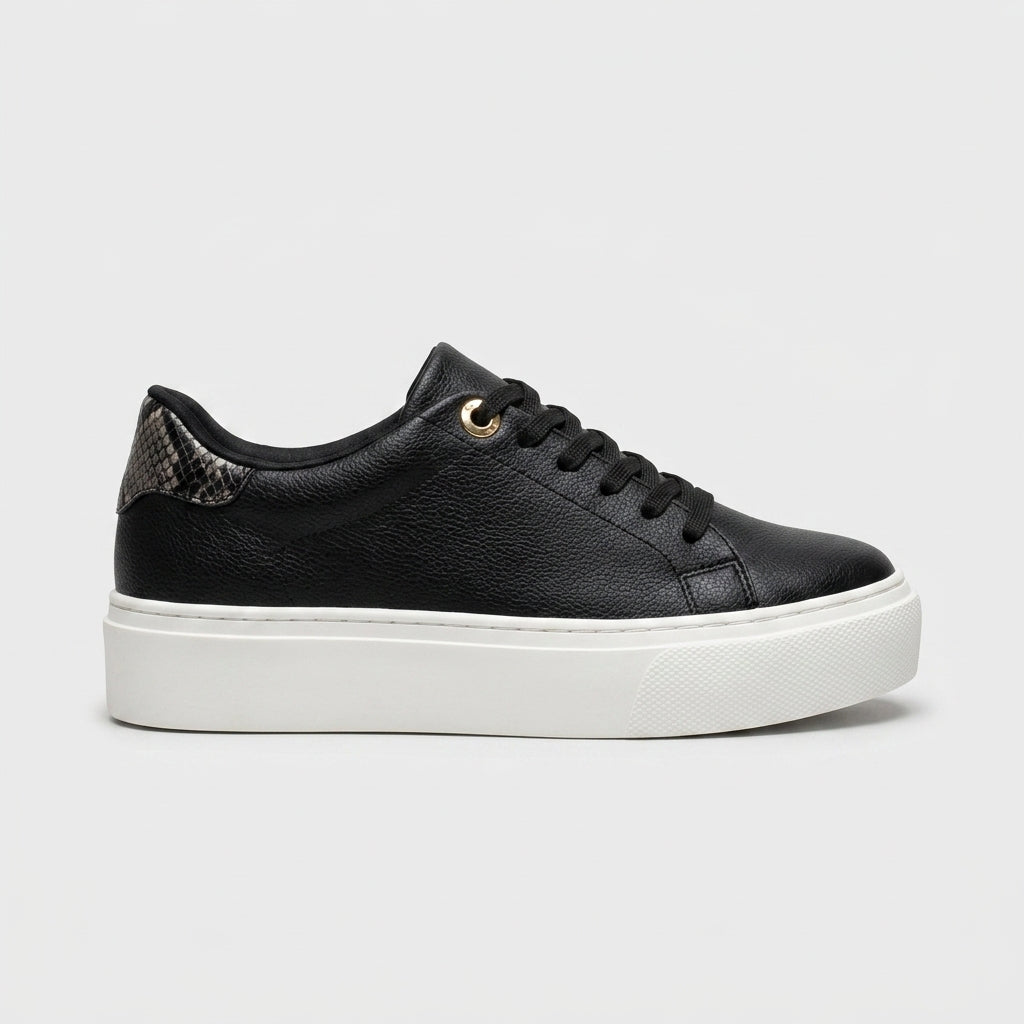 Women's Platform Sneakers - Lace-Up Low-Top - Chain Detail