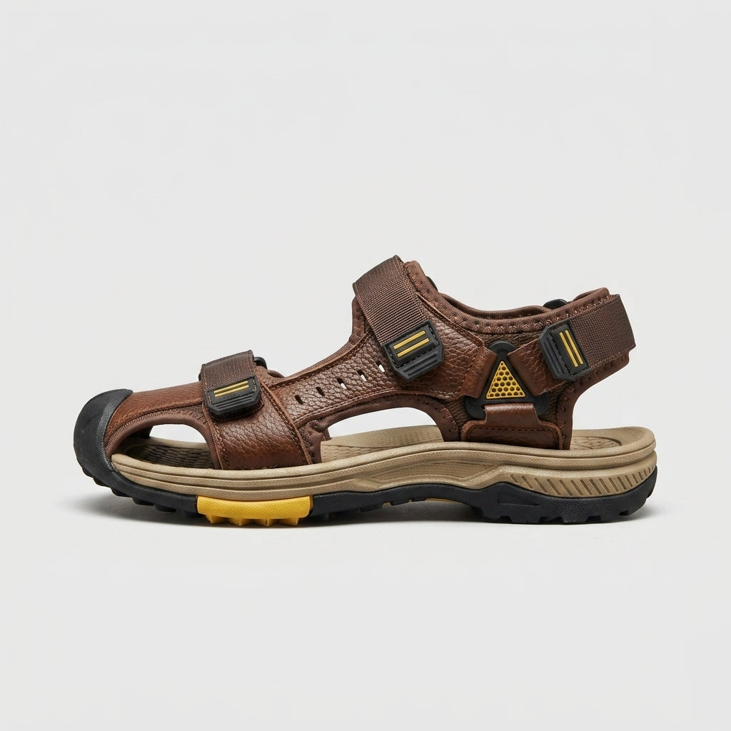Men's Closed-Toe Sport Sandals with Genuine Leather Straps