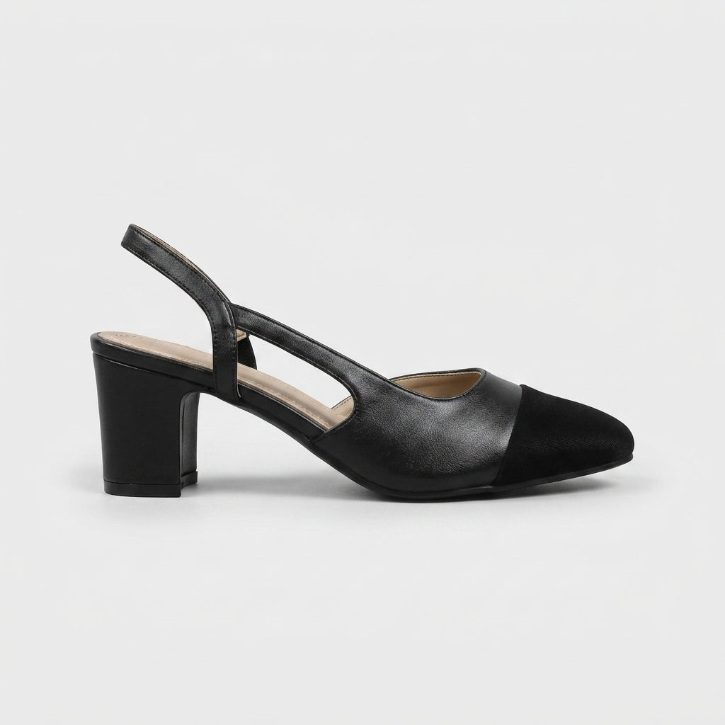 Women's Slingback Pumps with Block Heel and Squared Toe