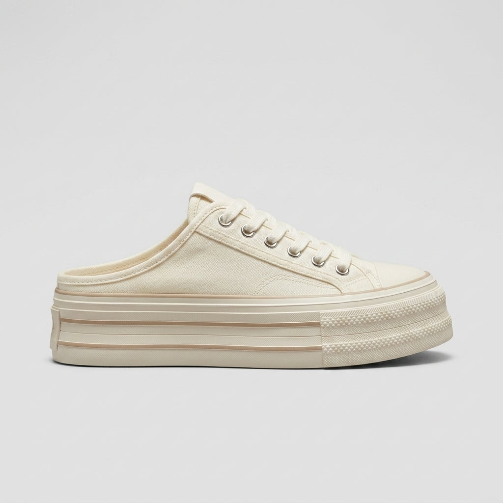 Women's Platform Sneakers Satin Ribbon Laces Layered Sole