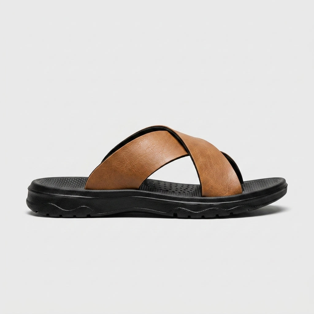Men's Open Toe Crisscross Slide Sandals with Textured Footbed