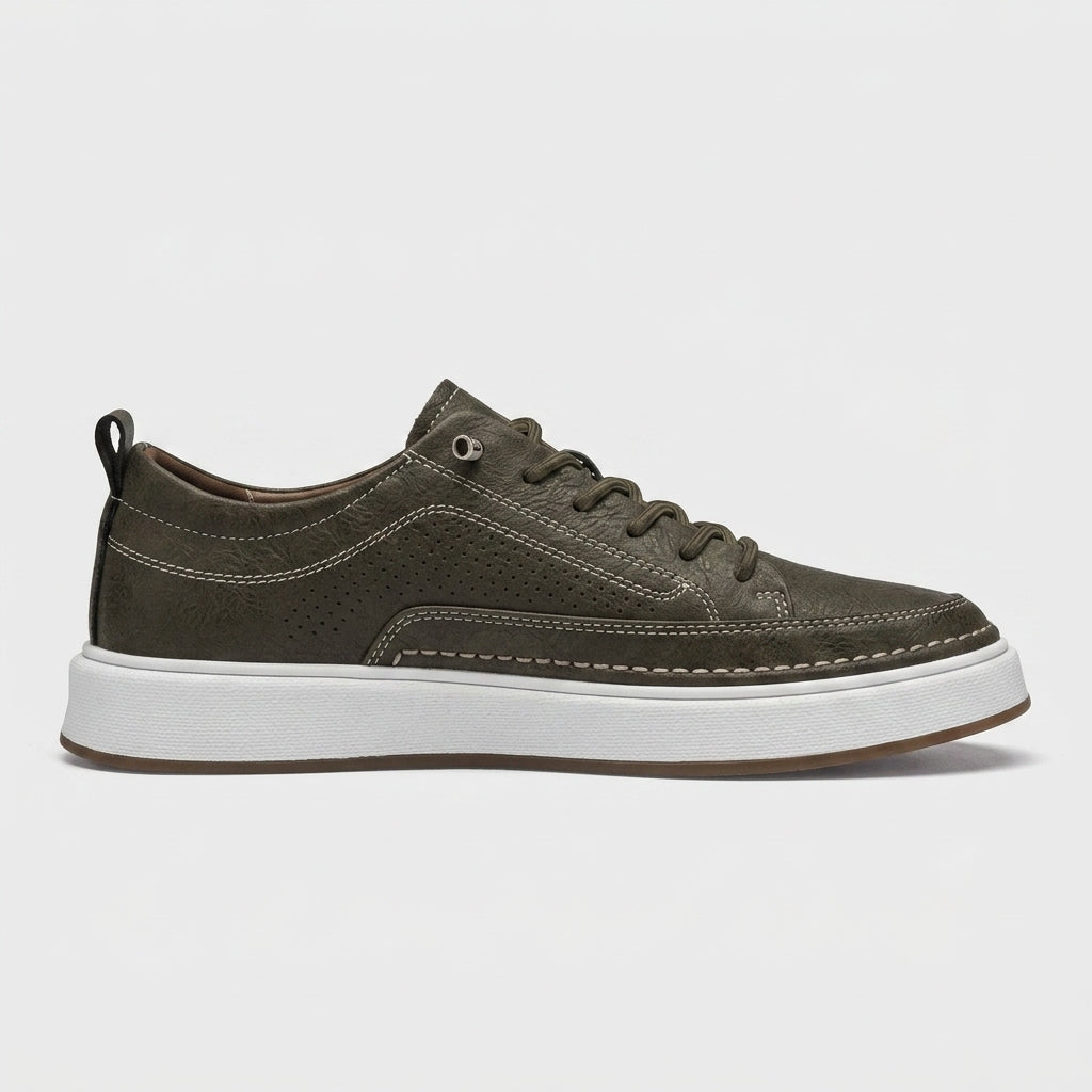 Men's Sneakers Leather Lace-Up Low-Top White Sole