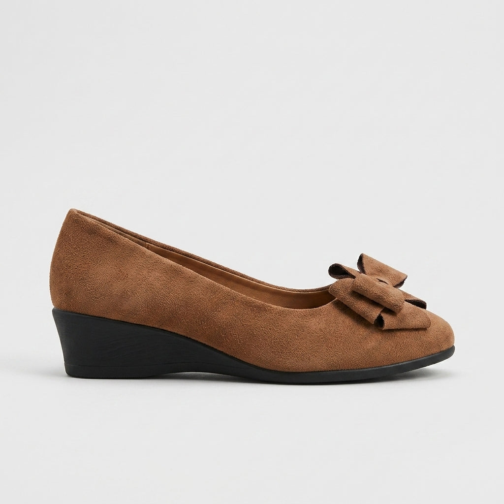 Women's Wedge Flats Round Toe Slip-On Loafers with Bow Detail
