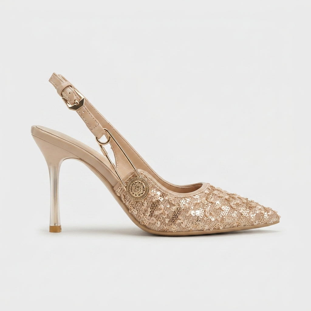 Women's Sequin Pointed Toe Stiletto Slingback Heels