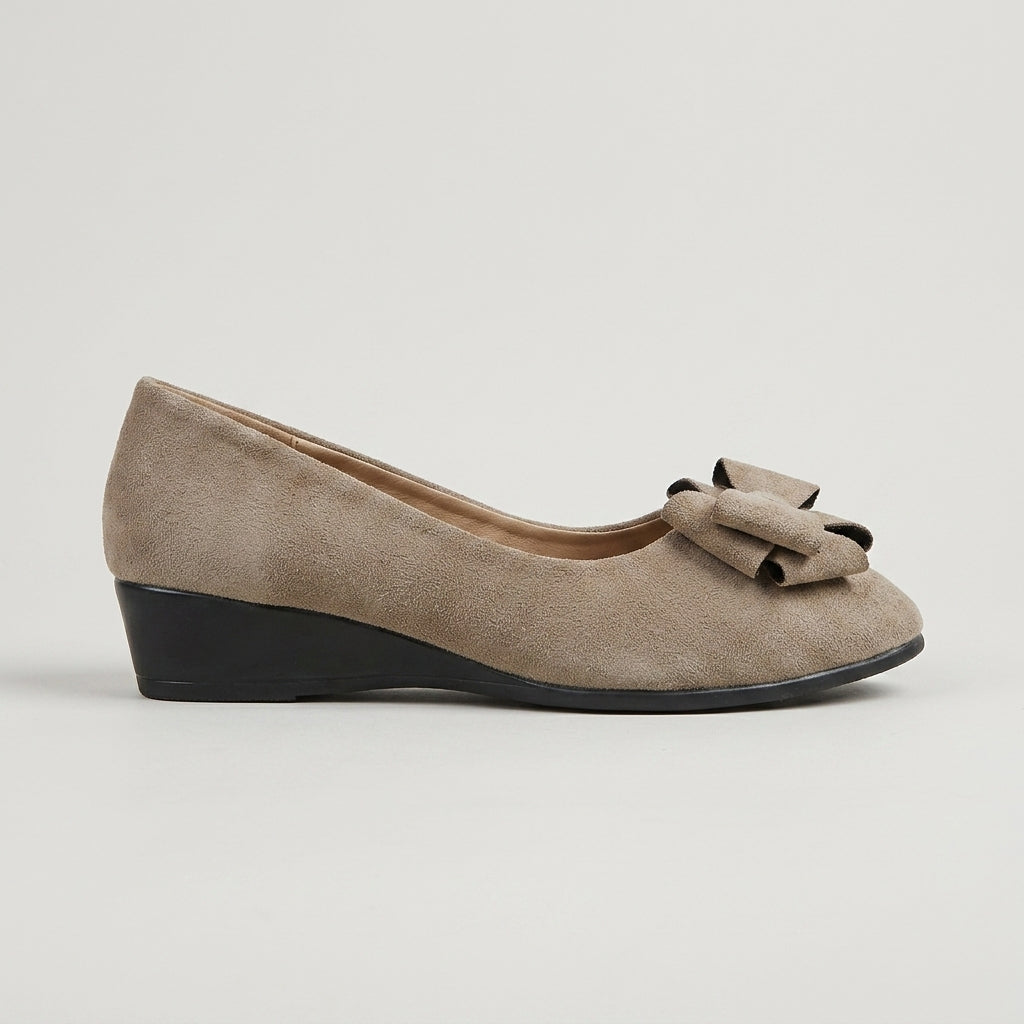 Women's Wedge Flats Round Toe Slip-On Loafers with Bow Detail