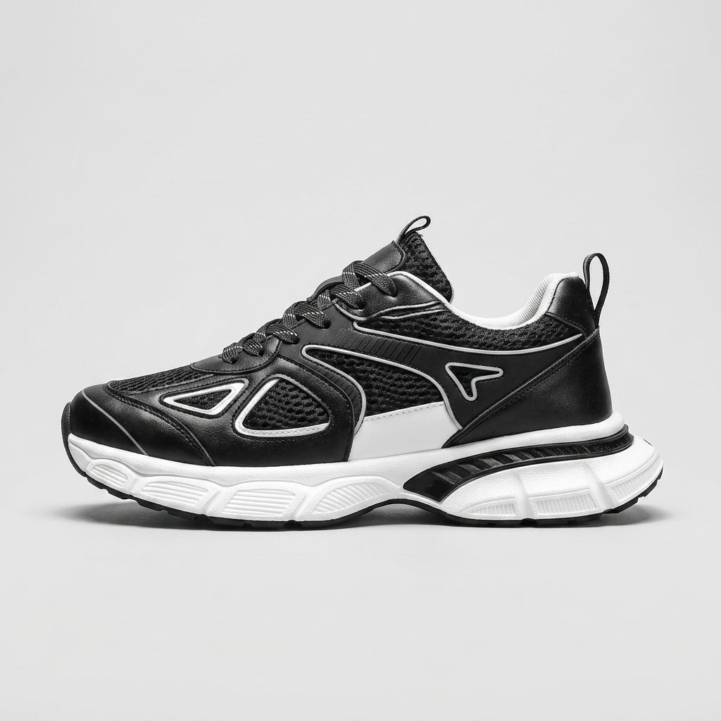 Men's Chunky Lace-Up Sneakers with Perforated Mesh Upper and Rubber Sole